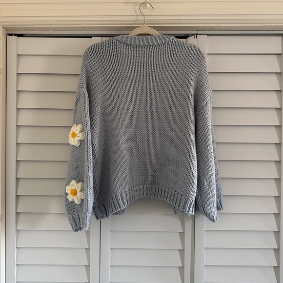 Light Blue Daisy Knit Sweater - Picture 3 of 4